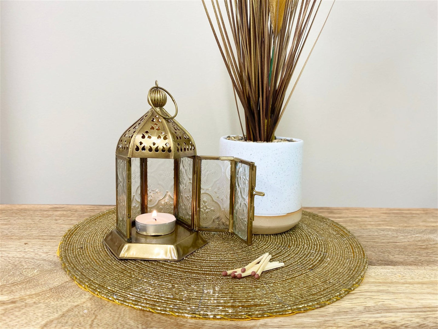 Kasbah Gold Metal Lantern Tealight or Candle Holder 16.5cm