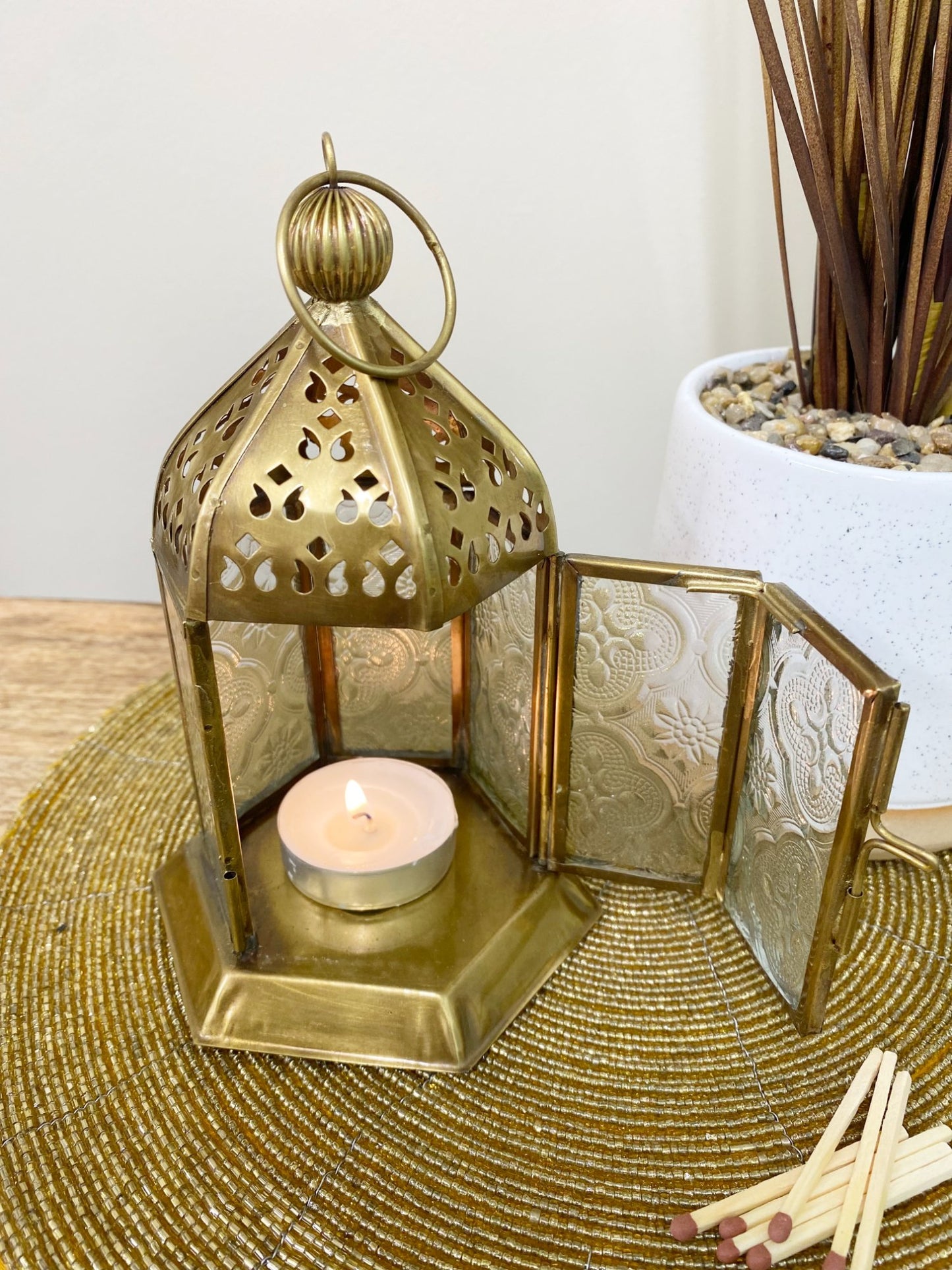 Kasbah Gold Metal Lantern Tealight or Candle Holder 16.5cm