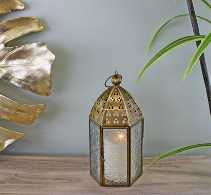 Small Gold Metal Moroccan Style Kasbah Candle Lantern