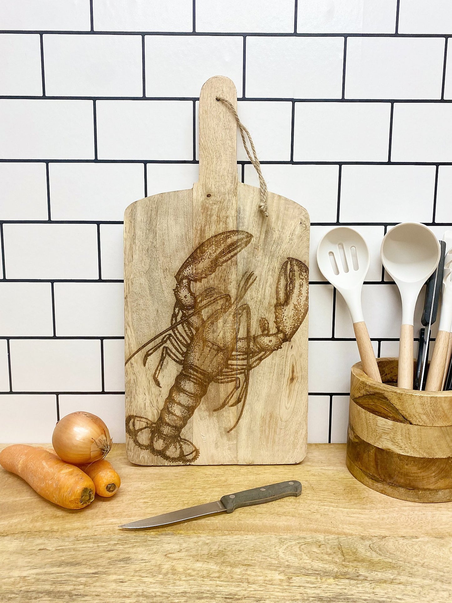 Pair of Engraved Chopping Boards Lobster and Salmon