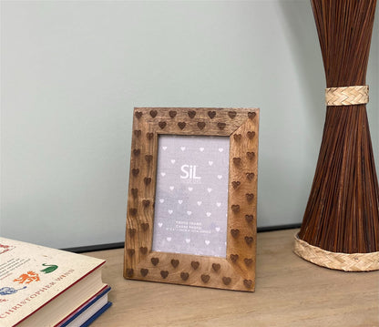 Wood 6x4" Photo Frame With Hearts