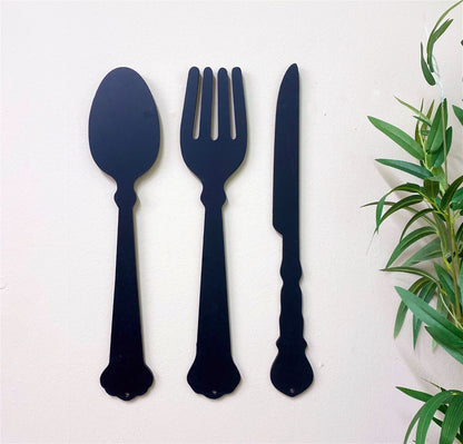 Black Three Piece Cutlery Wall Decoration 39cm