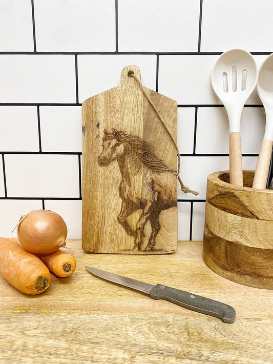 Horse Engraved Wooden Cheese Board