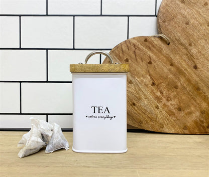 Tea, Coffee & Sugar Square White Storage Tins