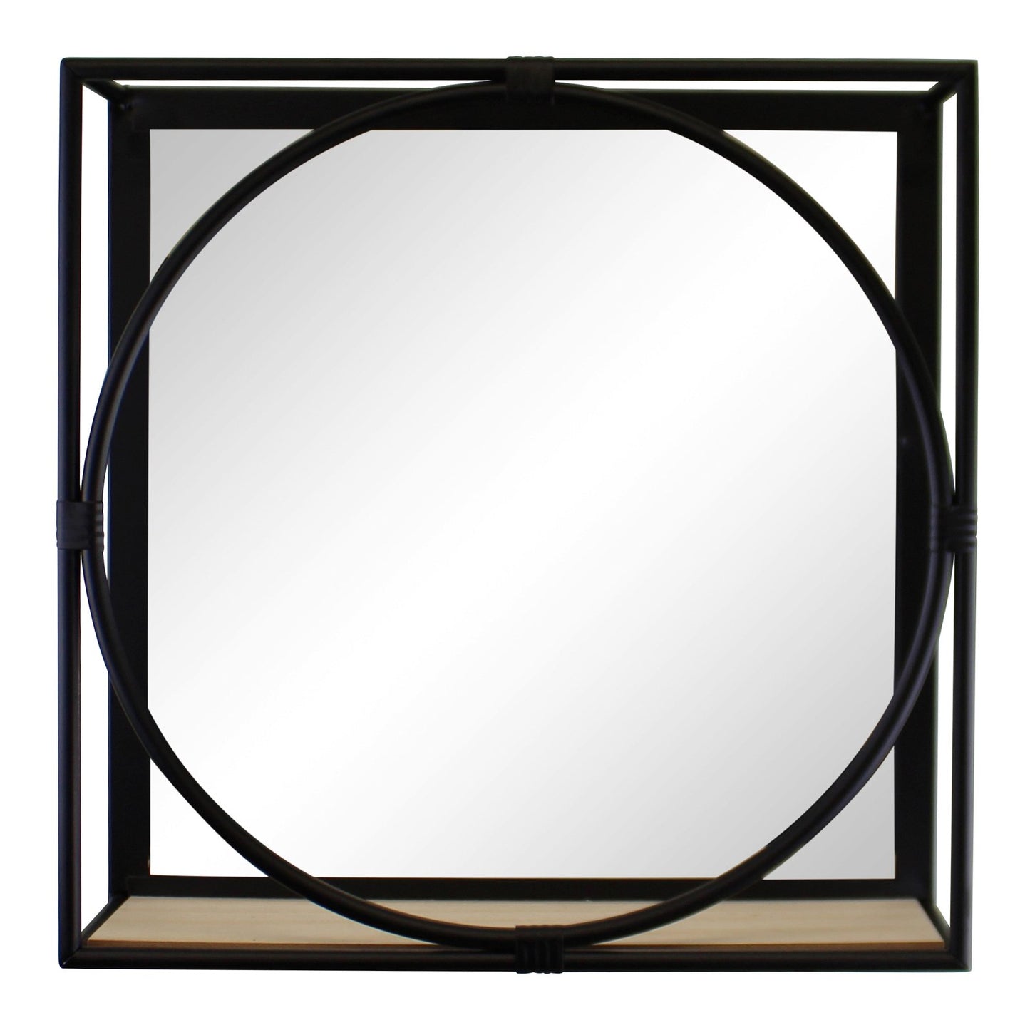 Black Metal Framed Mirror Shelf, 40cm