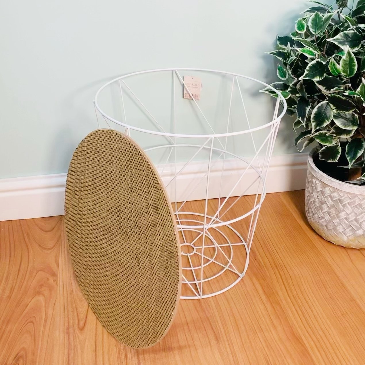 Circular Geometric Side Table Woven Effect