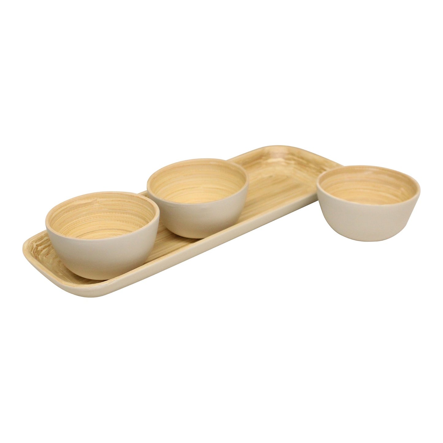 Natural Interiors Bamboo Set Of 3 Serving Bowls On Tray