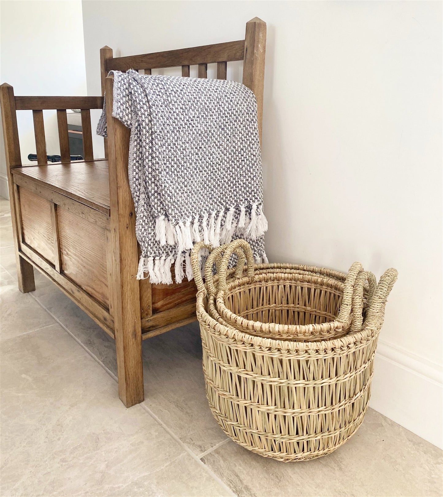 Set of Three Dried Seagrass Baskets