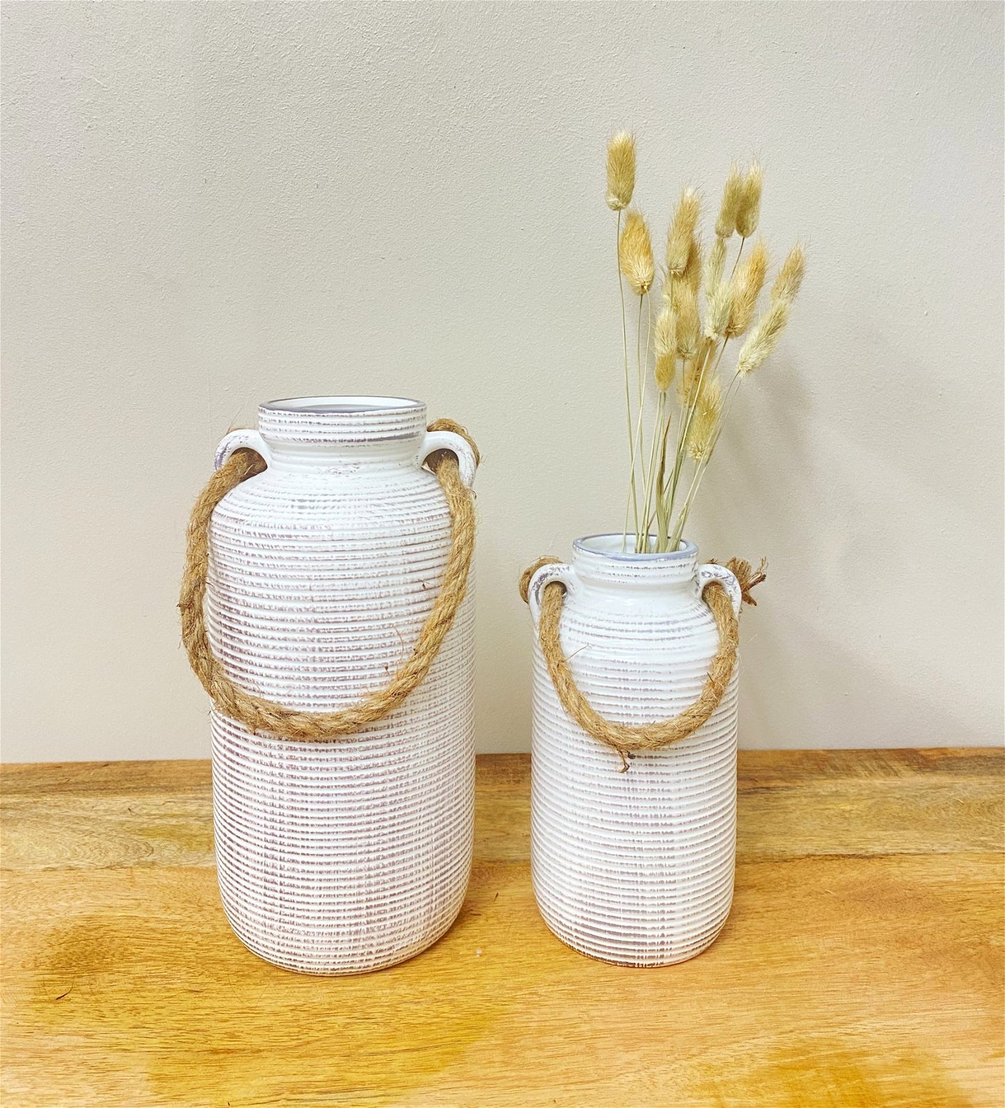 Set of Two Natural Dried Lagarus Bouquets in Cream & Brown