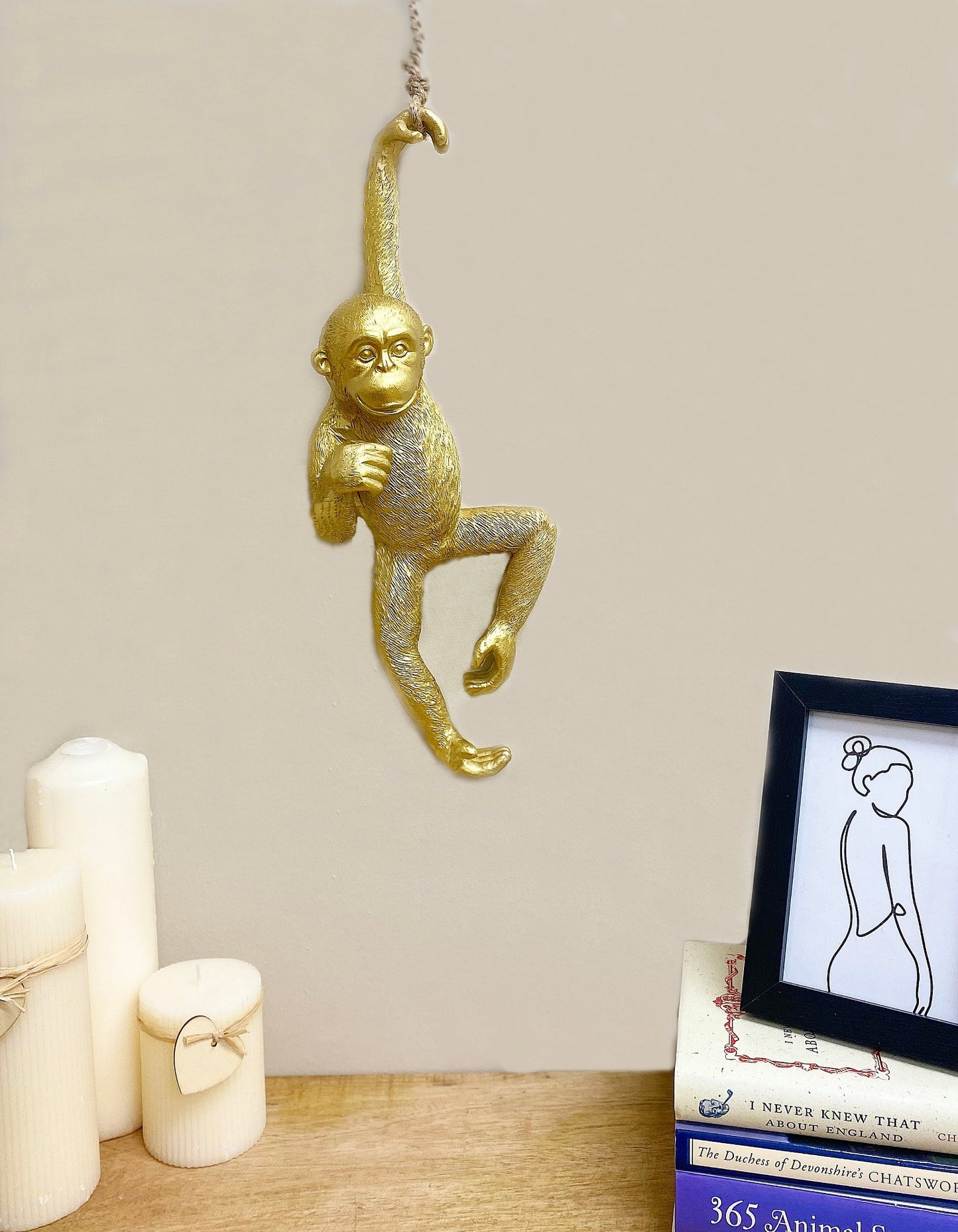 Gold Resin Hanging Monkey Decoration