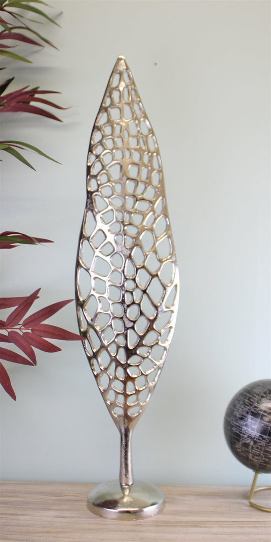 Silver Metal Skeleton Leaf Sculpture, 70cm