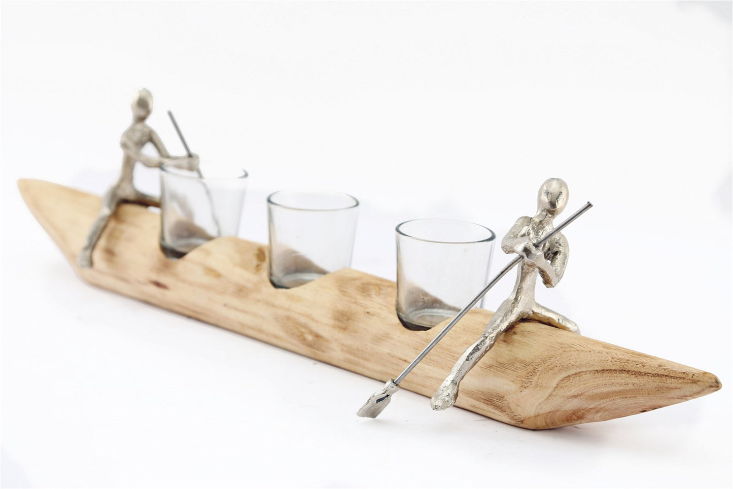 Three Tea Light Holder With Silver Men Rowing