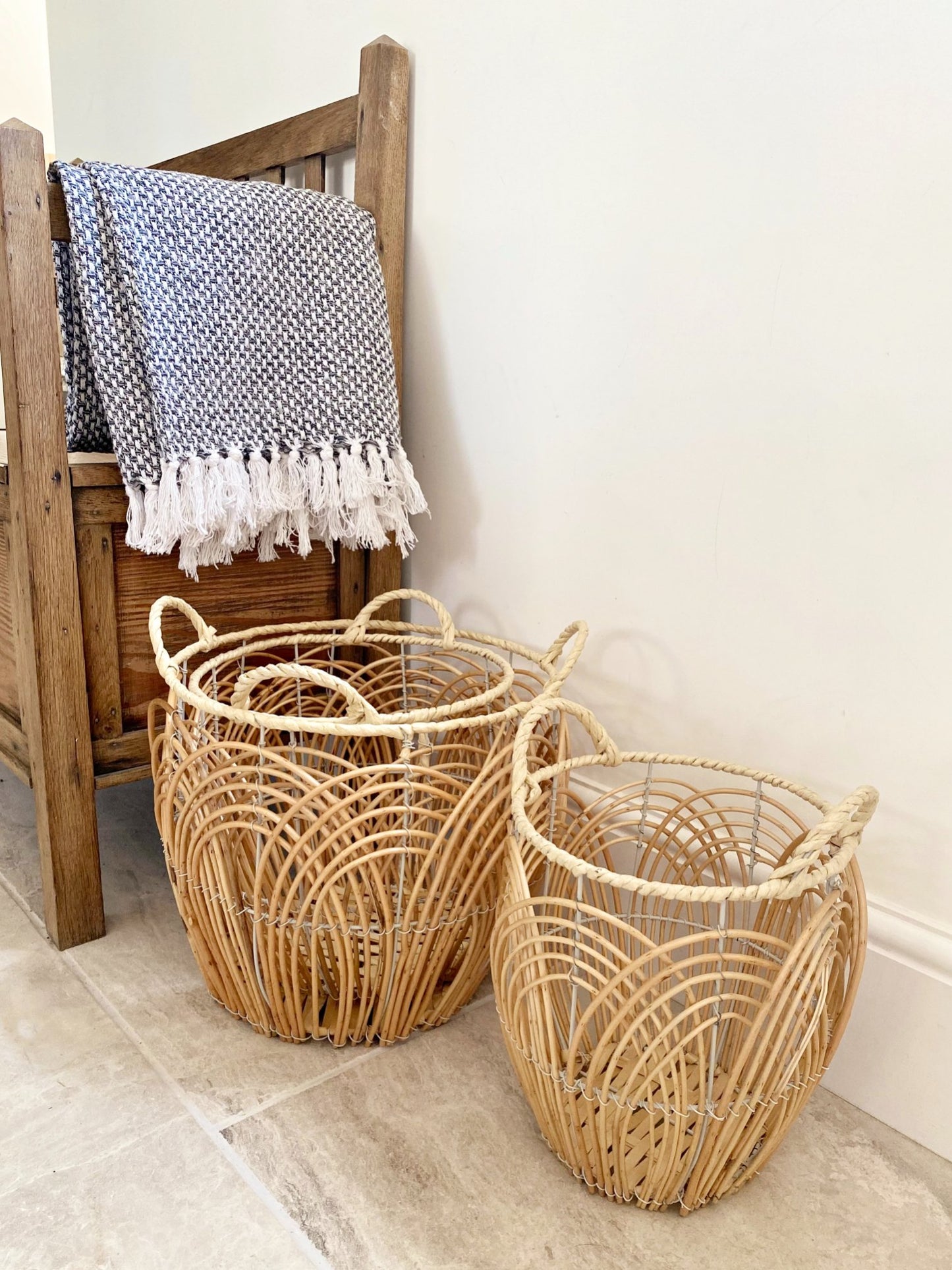 Set of Three Round Willow Baskets