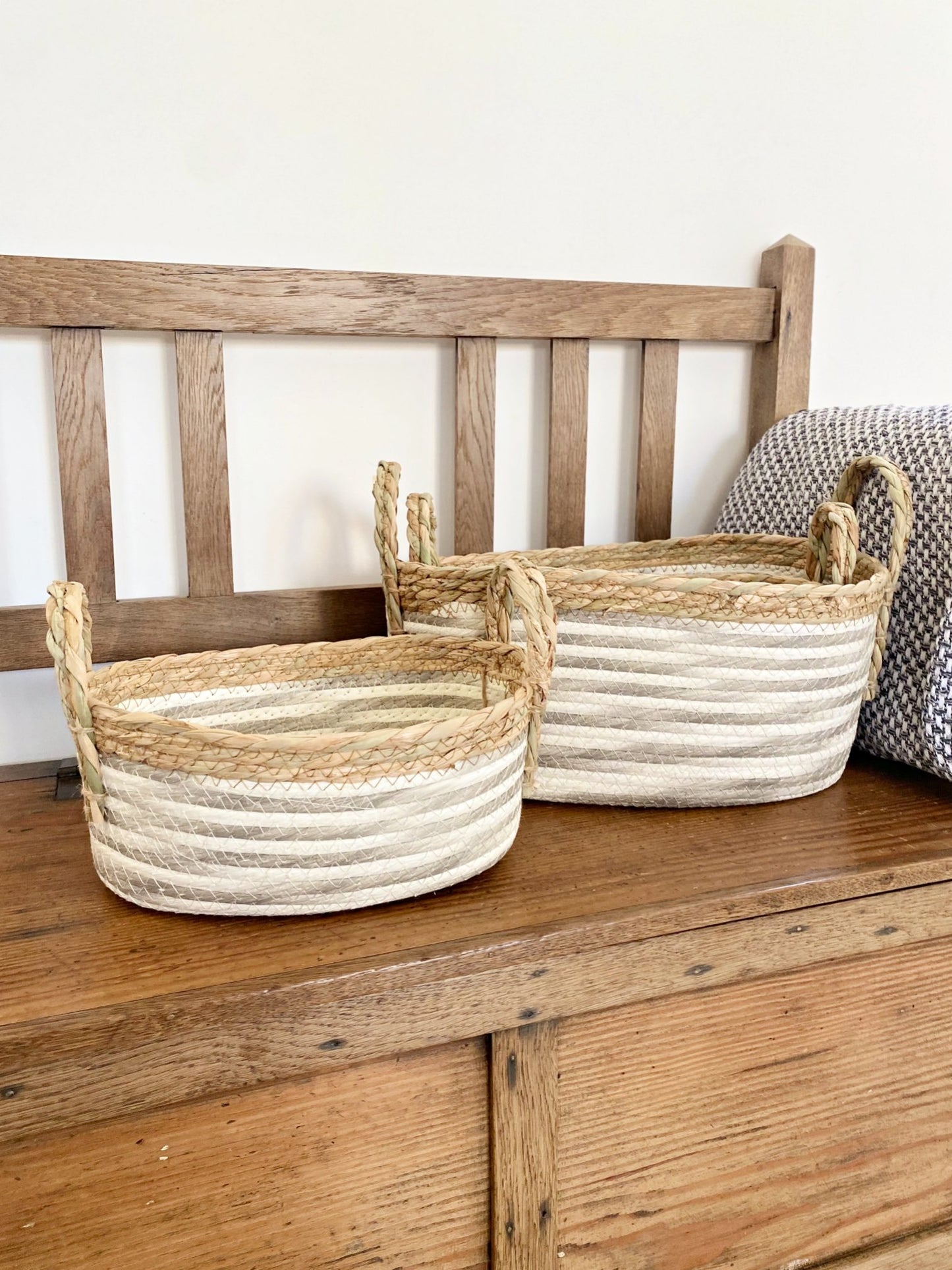 Set of Three Stripey Oval Storage Baskets