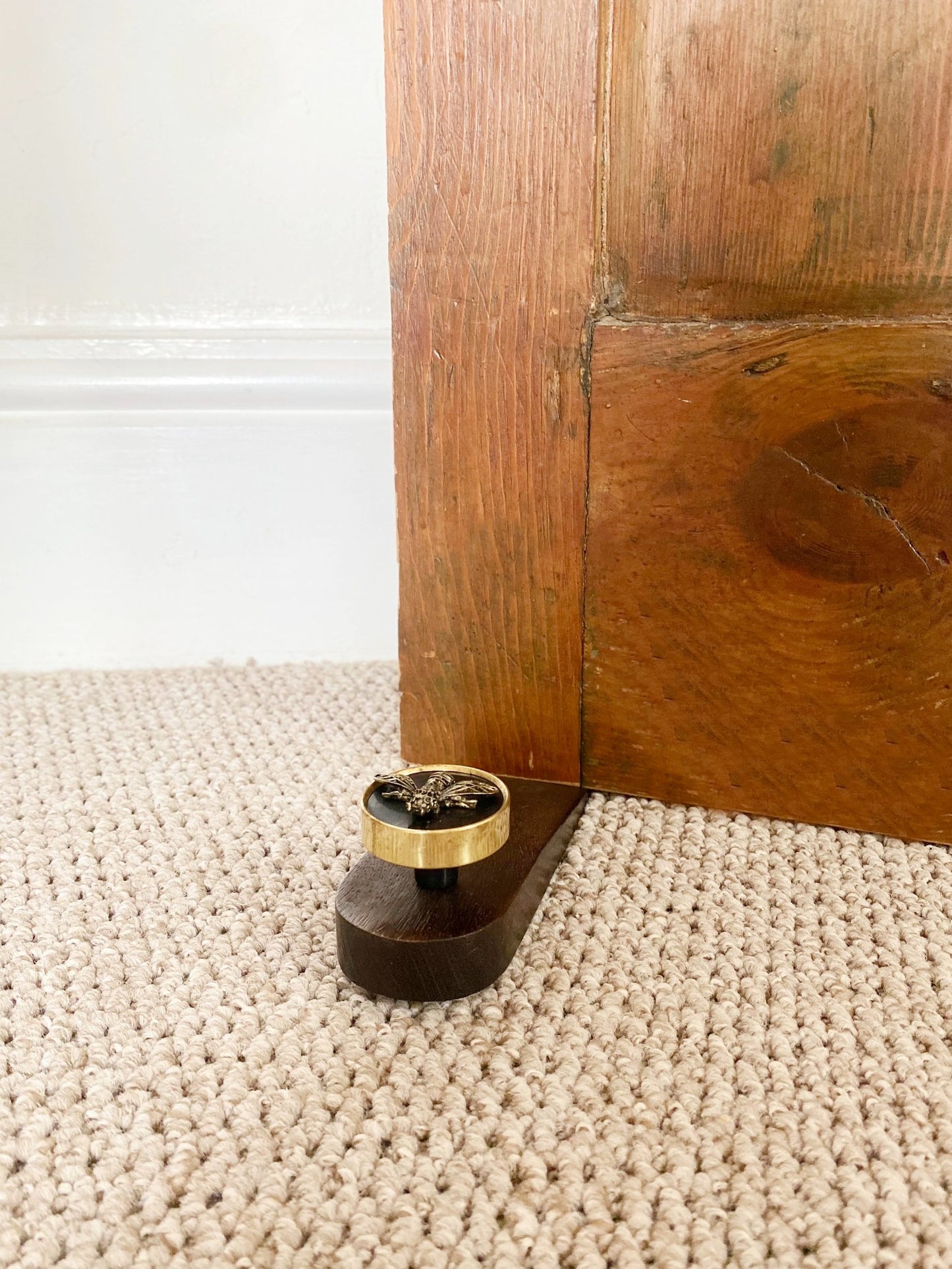 Wood Doorstop With Bee