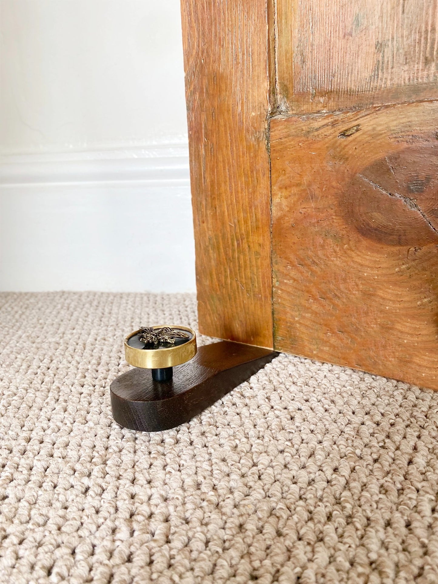 Wood Doorstop With Bee