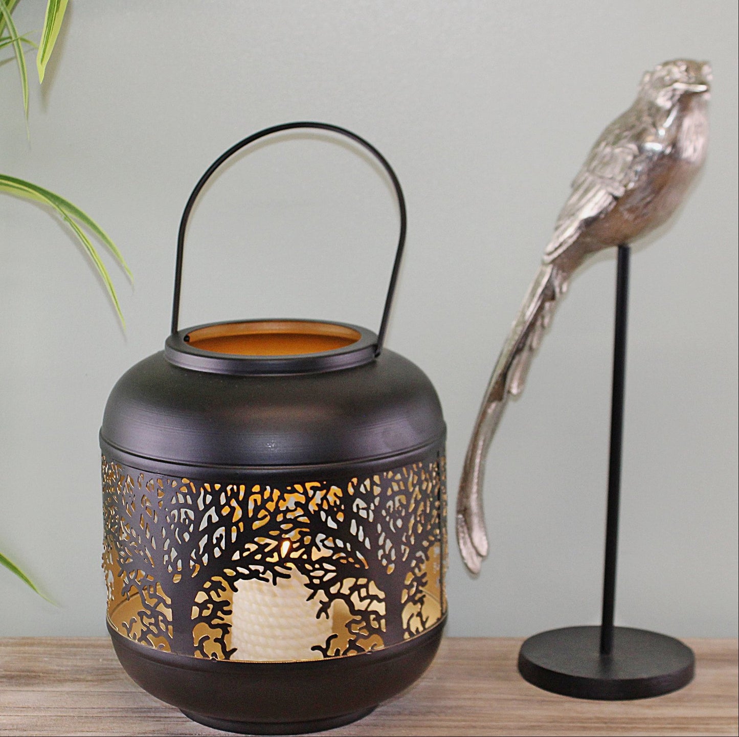 Large Tree Of Life Cutout Design Black Candle Lantern