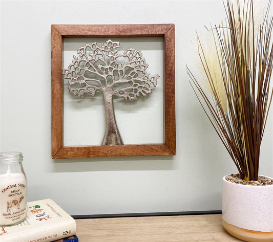 Silver Tree Of Life In A Wooden Frame