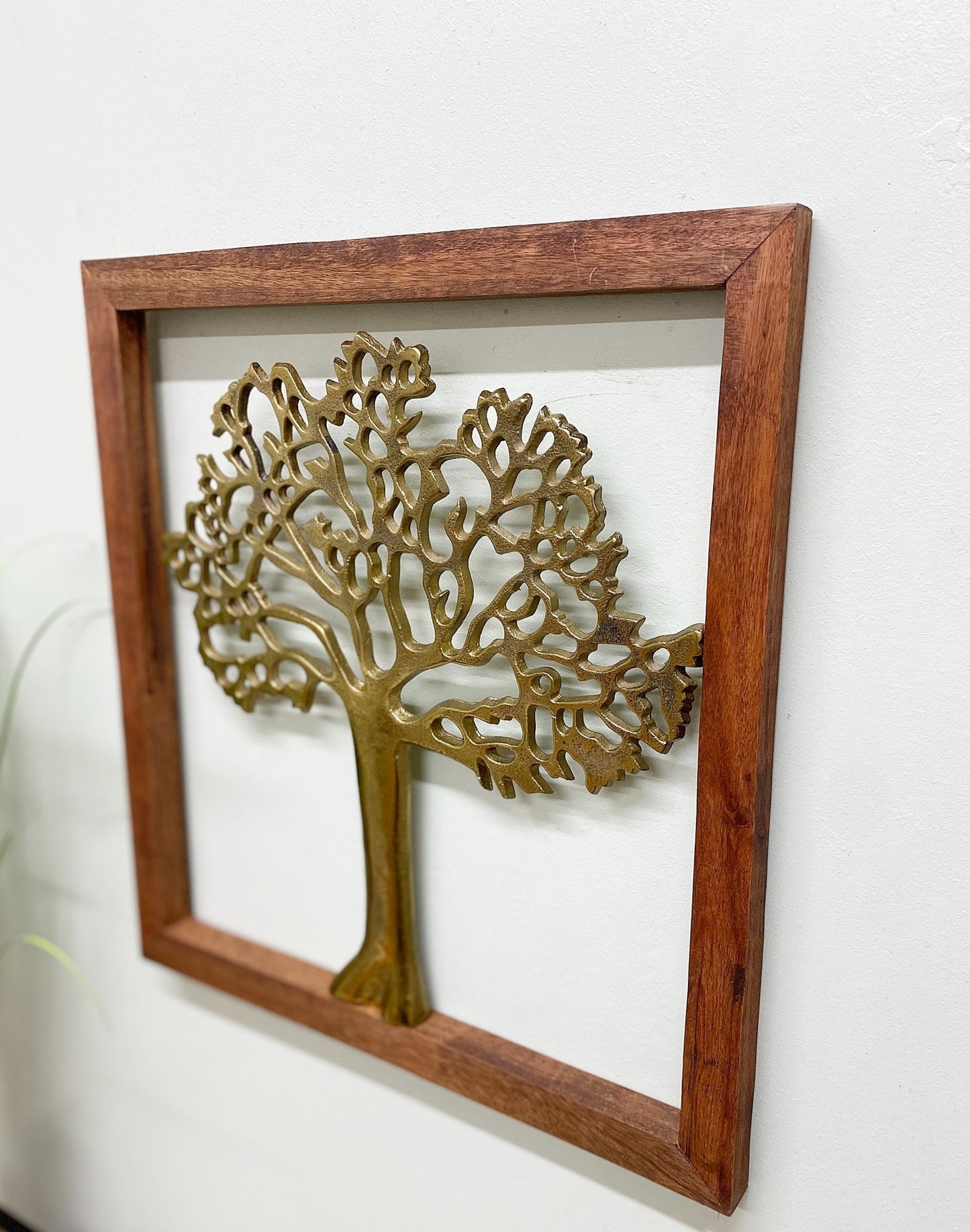 Brass Tree Of Life In Wooden Frame