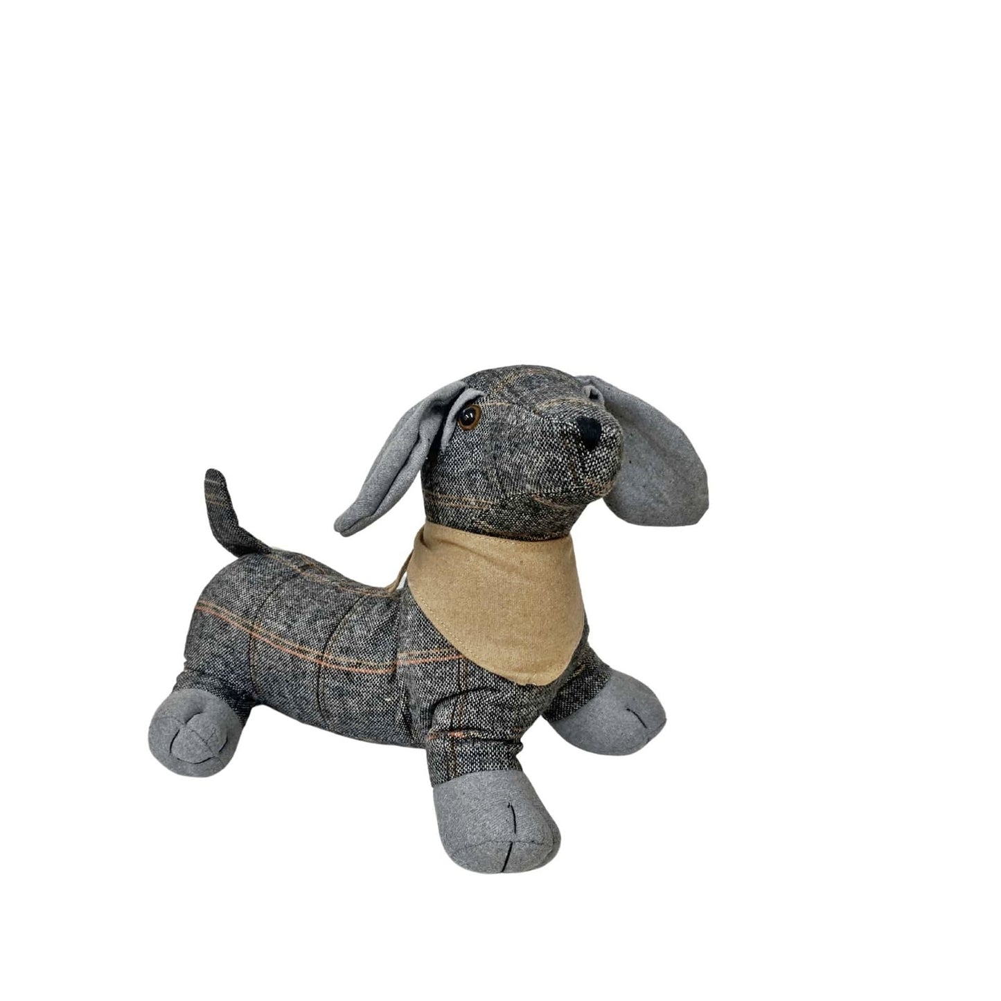 Grey Herringbone Fabric Sausage Dog Doorstop