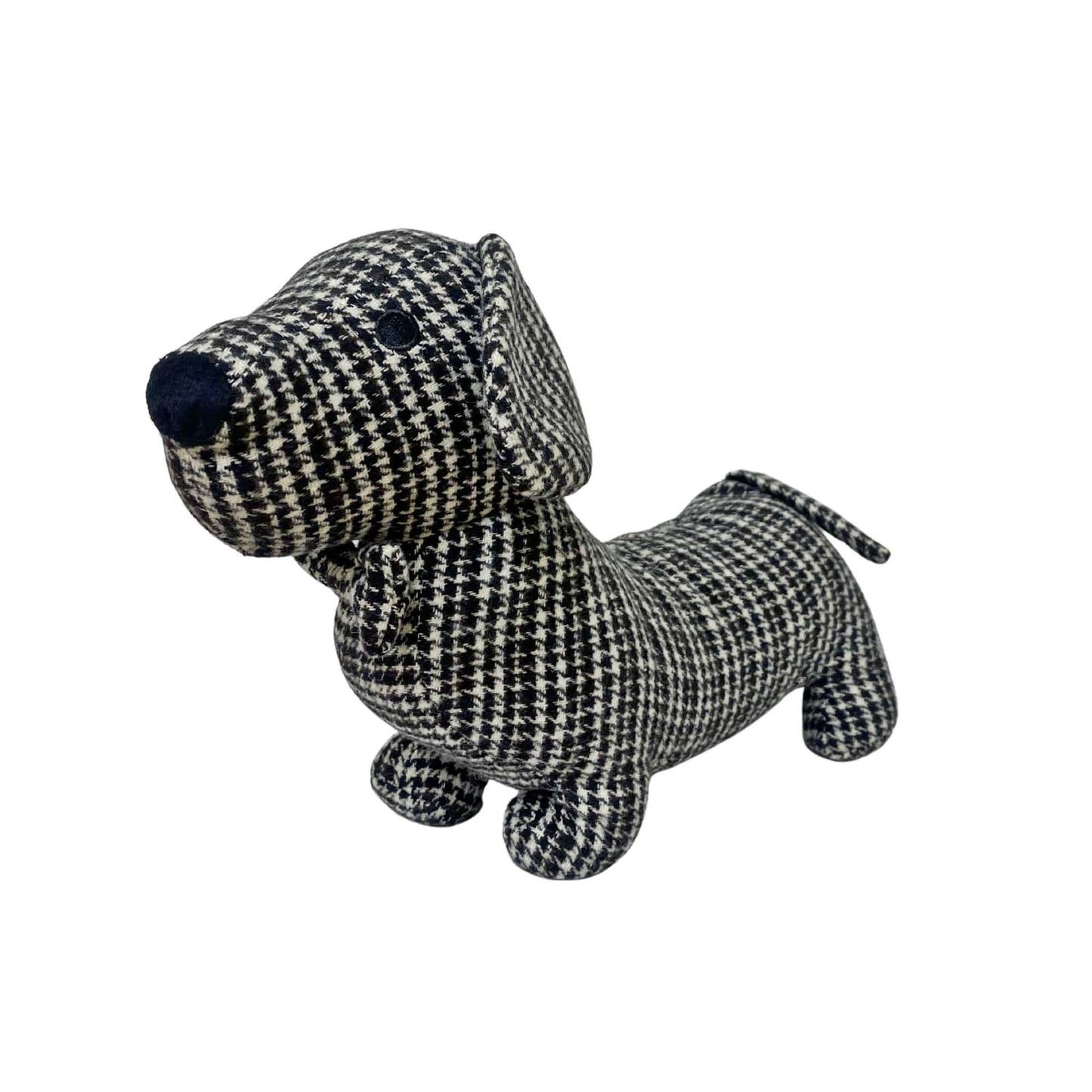 Grey Tartan Fabric Sausage Dog Doorstop