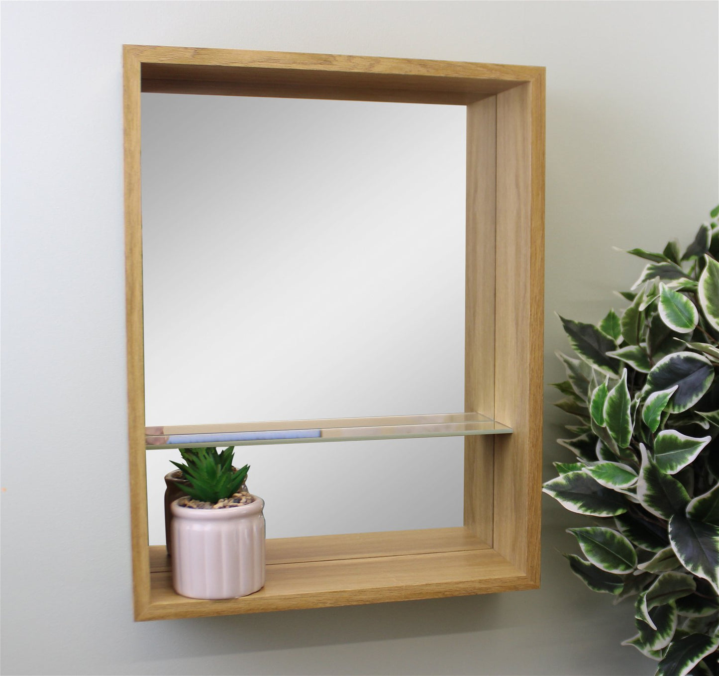 Large Veneered Mirror Shelf Unit, 31x41cm