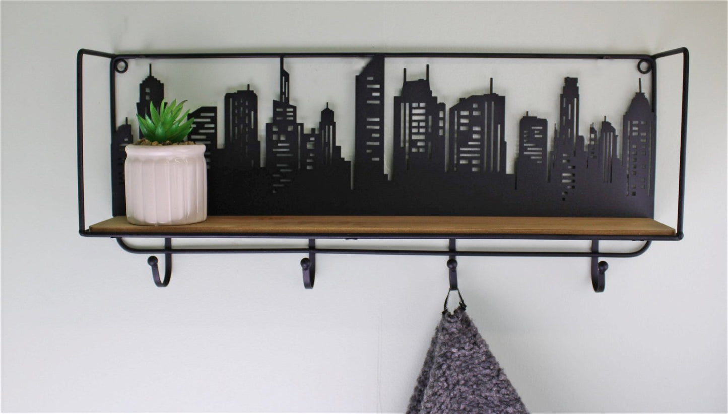 City Skyline Shelf Unit With 4 Hooks