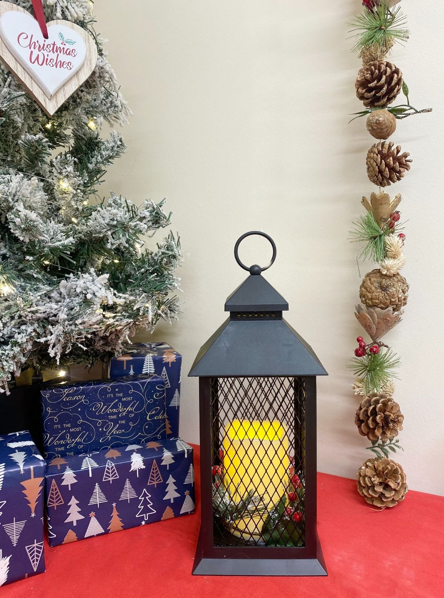 Black Christmas Storm Lantern With LED Candle