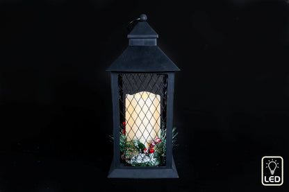 Black Christmas Storm Lantern With LED Candle