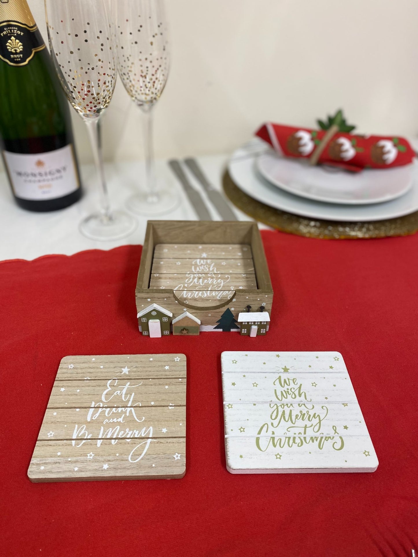 Set Of 4 Christmas Market Coasters