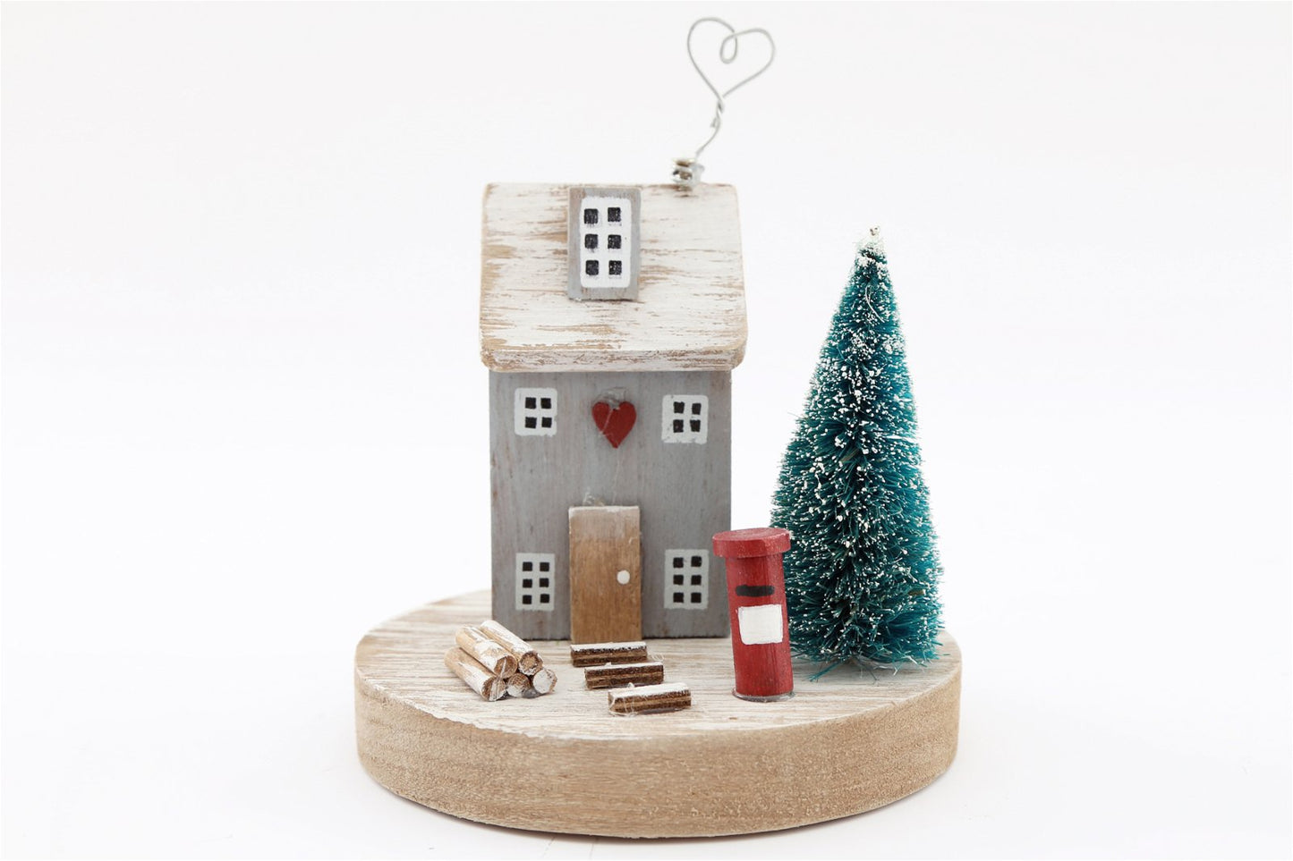 Wooden House & Post Box Ornament 15cm