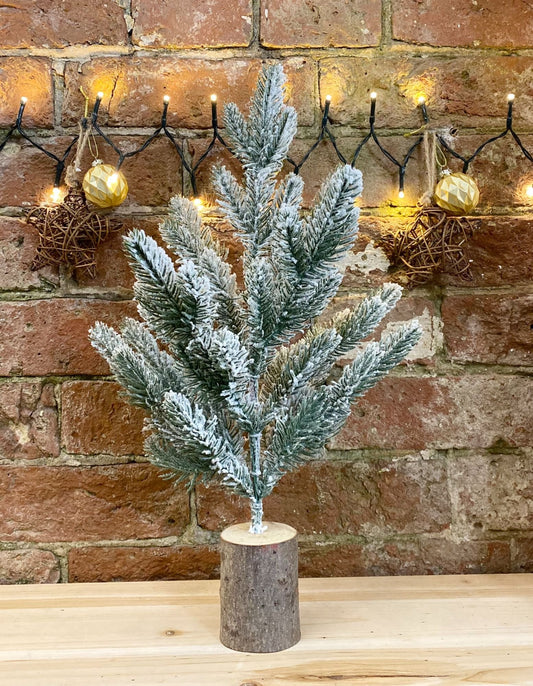 Small Frosted Christmas Tree In Log 43cm