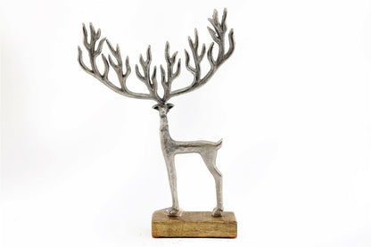 Silver Metal Deer On Wood Base