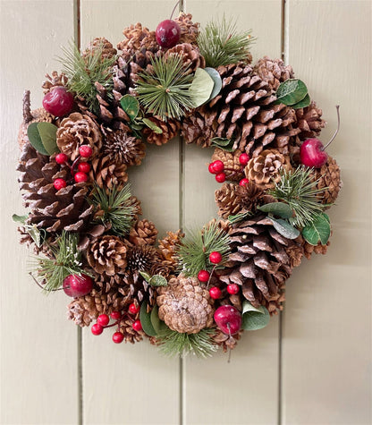 Fir Cone & Red Berry Botanical Dried Cone Wreath