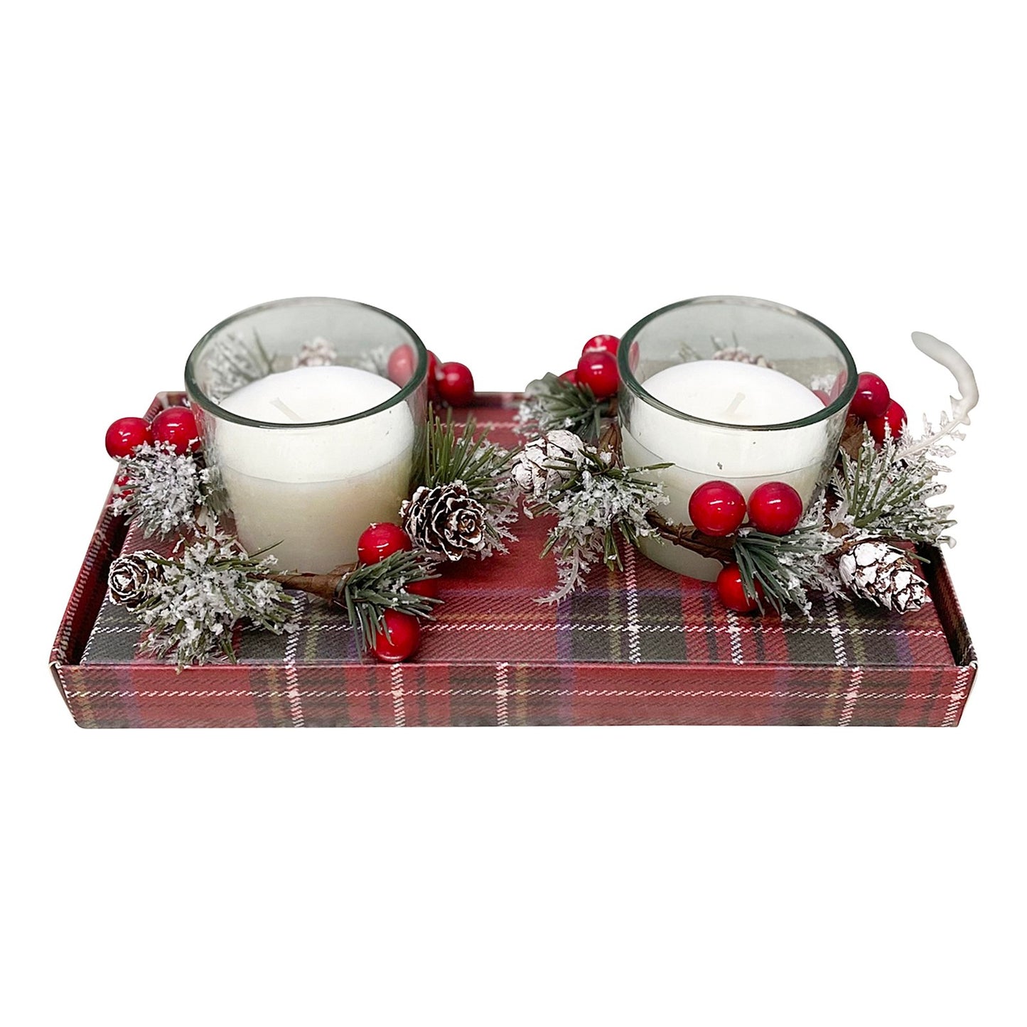 White Set Of 2 Candle Pots With Wreath