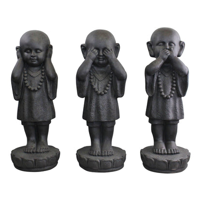 Set Of 3 Stone Effect See No Evil, Hear No Evil, Speak No Evil Monks