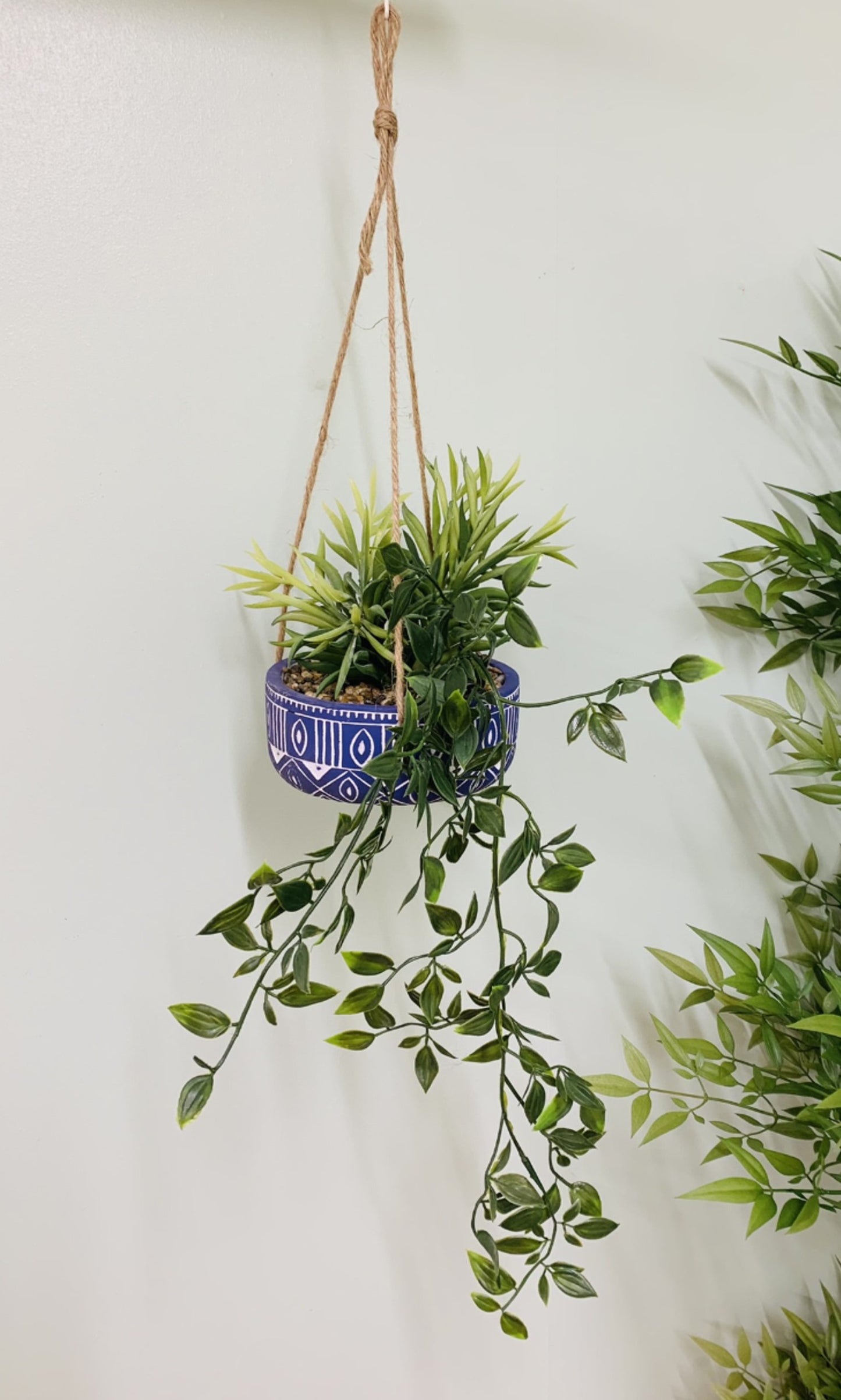 Blue Ceramic Hanging Pot with Plants