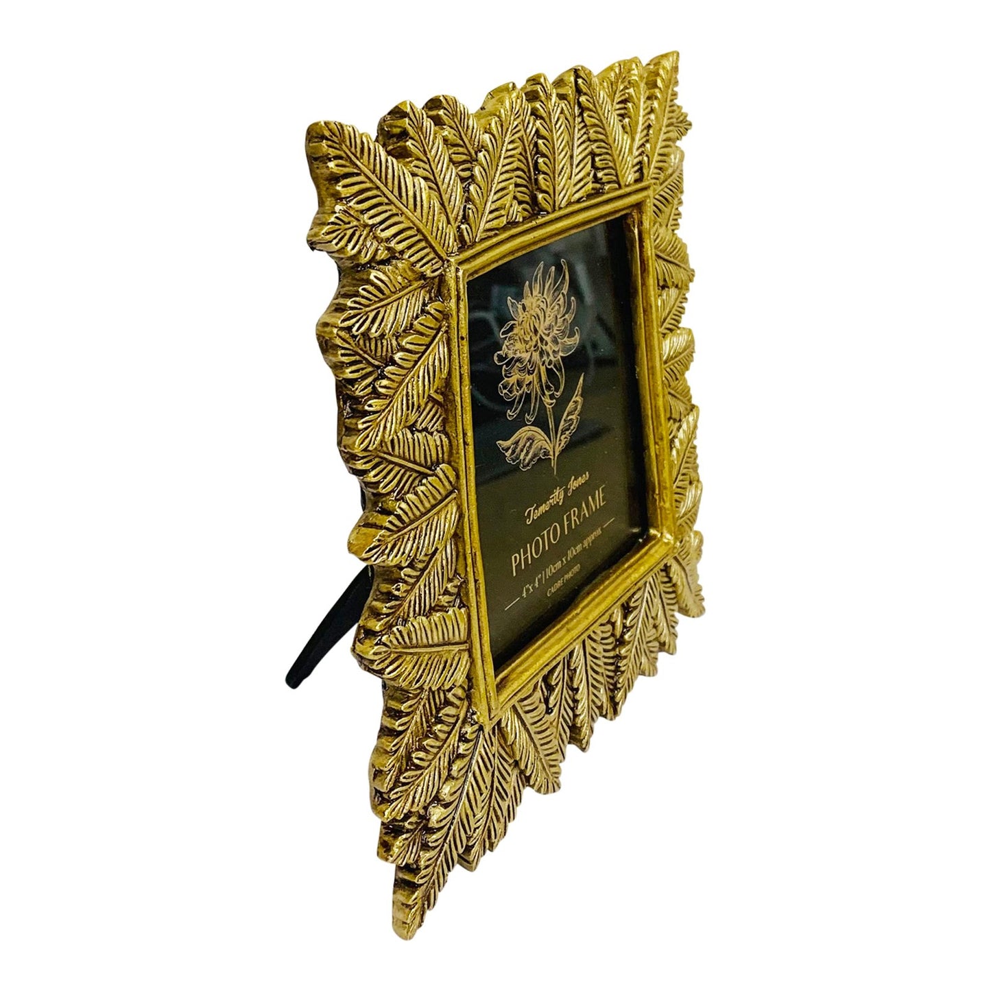 Photo Frame Edged With Golden Leaf Design 4x4"