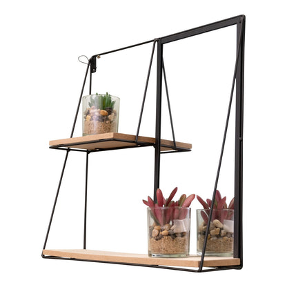 Black Metal Mirror With Two Shelves 40.5cm