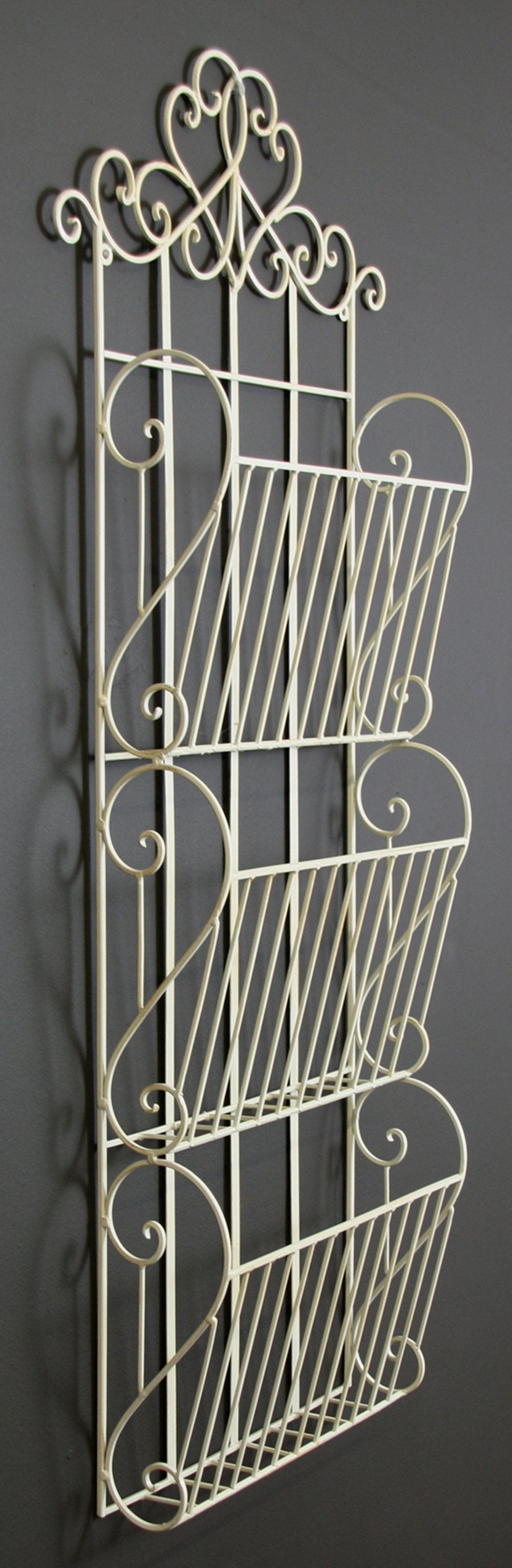 Cream Scroll Wall Hanging 3 Section Magazine Rack