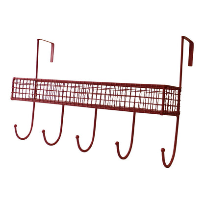 Mesh Over Door Shelf With 5 Hooks Red