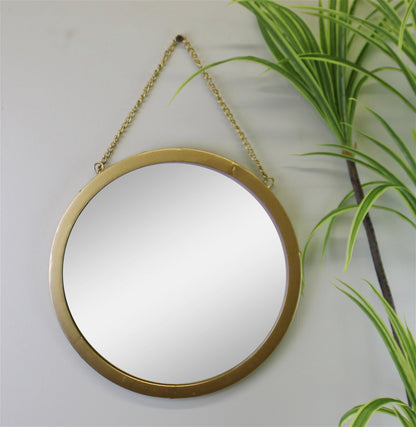 Gold Metal Circular Mirror With Hanging Chain, 30cm