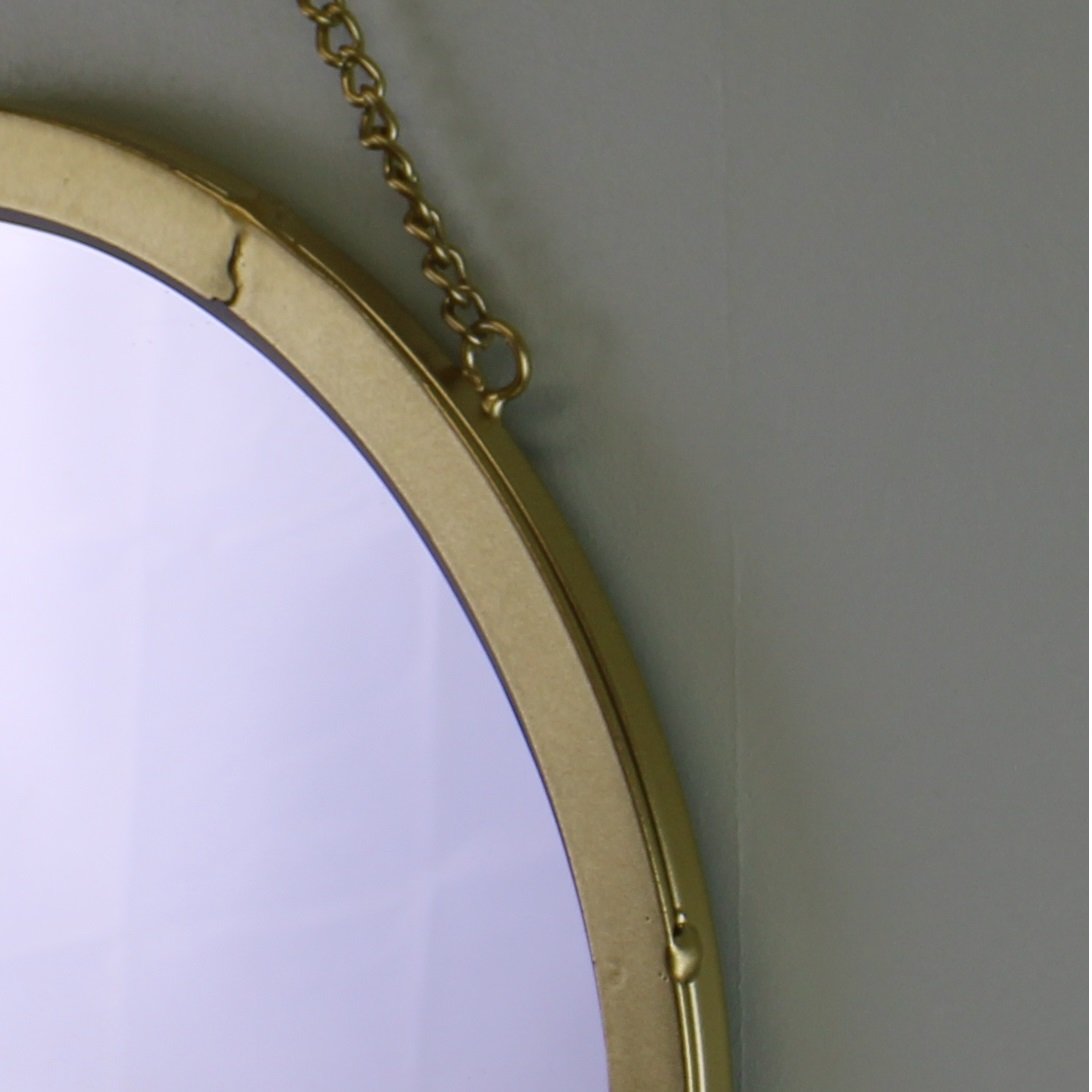 Gold Metal Circular Mirror With Hanging Chain, 30cm