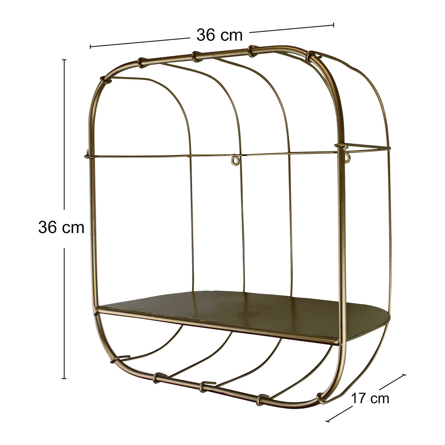 Gold Metal Wall Storage Shelf, Basket Design