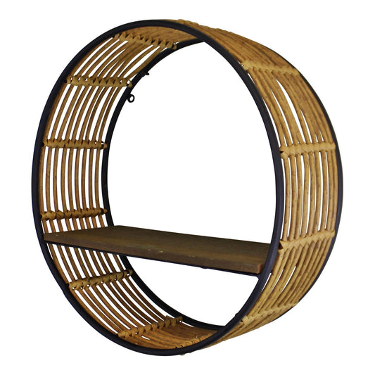 Circular Metal & Wicker Wall Shelf, 41cm