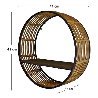 Circular Metal & Wicker Wall Shelf, 41cm