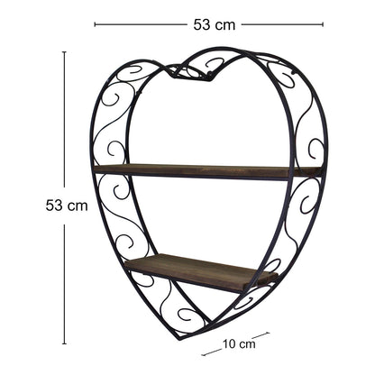 Scroll Design Heart Shaped Metal & Wood Shelf Unit