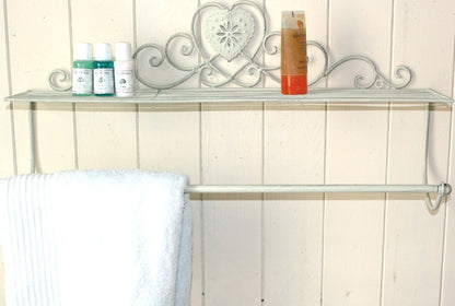 Cream Heart Wall Shelf With Towel Rail