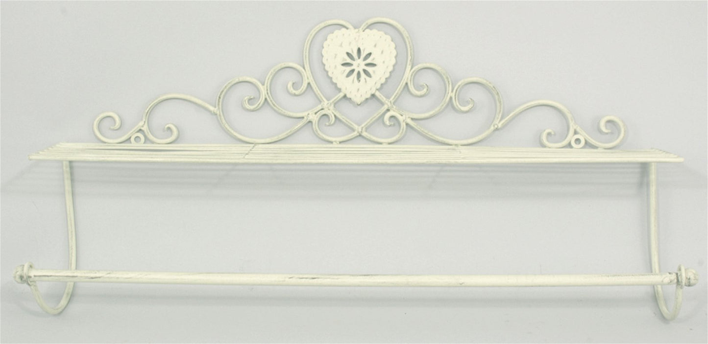 Cream Heart Wall Shelf With Towel Rail